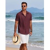 image:imageCOOFANDY Mens Cuban Guayabera Shirt Short Sleeve Button Down Shirts Summer Beach Vacation ShirtsWine Red