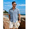 image:imageCOOFANDY Mens Cuban Guayabera Short Sleeve Shirt Casual Summer Beach Tops Button Down Untucked ShirtsLight Blue