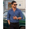 image:imageCOOFANDY Mens Dress Shirt Solid Long Sleeve Wrinkle Free Formal Shirt Business Button Down Shirts with PocketDenim Blue