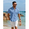 image:imageCOOFANDY Mens Henley Shirt Short Sleeve Casual TShirt Summer Beach Hippie Henley Tee ShirtDenim Blue