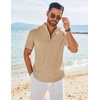 image:imageCOOFANDY Mens Henley Shirt Short Sleeve Casual TShirt Summer Beach Hippie Henley Tee ShirtKhaki