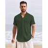 image:imageCOOFANDY Mens Henley Shirt Short Sleeve Stand Collar Summer Casual Beach Hippie TShirtsArmy Green