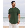 image:imageCOOFANDY Mens Henley Shirt Short Sleeve Stand Collar Summer Casual Beach Hippie TShirtsArmy Green