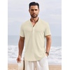 image:imageCOOFANDY Mens Henley Shirt Short Sleeve Stand Collar Summer Casual Beach Hippie TShirtsBeige