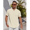 image:imageCOOFANDY Mens Henley Shirt Short Sleeve Stand Collar Summer Casual Beach Hippie TShirtsBeige