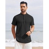 image:imageCOOFANDY Mens Henley Shirt Short Sleeve Stand Collar Summer Casual Beach Hippie TShirtsBlack