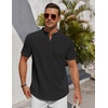 image:imageCOOFANDY Mens Henley Shirt Short Sleeve Stand Collar Summer Casual Beach Hippie TShirtsBlack