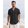 image:imageCOOFANDY Mens Henley Shirt Short Sleeve Stand Collar Summer Casual Beach Hippie TShirtsBlack