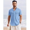image:imageCOOFANDY Mens Henley Shirt Short Sleeve Stand Collar Summer Casual Beach Hippie TShirtsBlue