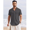 image:imageCOOFANDY Mens Henley Shirt Short Sleeve Stand Collar Summer Casual Beach Hippie TShirtsDark Grey