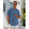 image:imageCOOFANDY Mens Henley Shirt Short Sleeve Stand Collar Summer Casual Beach Hippie TShirtsGrey Blue