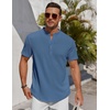 image:imageCOOFANDY Mens Henley Shirt Short Sleeve Stand Collar Summer Casual Beach Hippie TShirtsGrey Blue