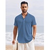 image:imageCOOFANDY Mens Henley Shirt Short Sleeve Stand Collar Summer Casual Beach Hippie TShirtsGrey Blue
