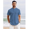image:imageCOOFANDY Mens Henley Shirt Short Sleeve Stand Collar Summer Casual Beach Hippie TShirtsGrey Blue