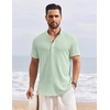 image:imageCOOFANDY Mens Henley Shirt Short Sleeve Stand Collar Summer Casual Beach Hippie TShirtsIce Green