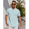image:imageCOOFANDY Mens Henley Shirt Short Sleeve Stand Collar Summer Casual Beach Hippie TShirtsLight Blue