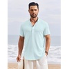 image:imageCOOFANDY Mens Henley Shirt Short Sleeve Stand Collar Summer Casual Beach Hippie TShirtsLight Blue