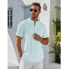 image:imageCOOFANDY Mens Henley Shirt Short Sleeve Stand Collar Summer Casual Beach Hippie TShirtsLight Blue