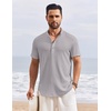 image:imageCOOFANDY Mens Henley Shirt Short Sleeve Stand Collar Summer Casual Beach Hippie TShirtsLight Grey