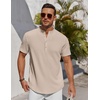 image:imageCOOFANDY Mens Henley Shirt Short Sleeve Stand Collar Summer Casual Beach Hippie TShirtsLight Khaki