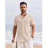 image:imageCOOFANDY Mens Henley Shirt Short Sleeve Stand Collar Summer Casual Beach Hippie TShirtsLight Khaki