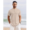 image:imageCOOFANDY Mens Henley Shirt Short Sleeve Stand Collar Summer Casual Beach Hippie TShirtsLight Khaki