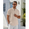 image:imageCOOFANDY Mens Henley Shirt Short Sleeve Stand Collar Summer Casual Beach Hippie TShirtsLight Khaki
