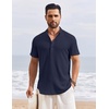 image:imageCOOFANDY Mens Henley Shirt Short Sleeve Stand Collar Summer Casual Beach Hippie TShirtsNavy Blue