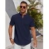 image:imageCOOFANDY Mens Henley Shirt Short Sleeve Stand Collar Summer Casual Beach Hippie TShirtsNavy Blue