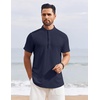 image:imageCOOFANDY Mens Henley Shirt Short Sleeve Stand Collar Summer Casual Beach Hippie TShirtsNavy Blue