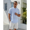 image:imageCOOFANDY Mens Henley Shirt Short Sleeve Stand Collar Summer Casual Beach Hippie TShirtsStriped Blue  White