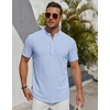 image:imageCOOFANDY Mens Henley Shirt Short Sleeve Stand Collar Summer Casual Beach Hippie TShirtsStriped Blue  White