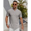 image:imageCOOFANDY Mens Henley Shirt Short Sleeve Stand Collar Summer Casual Beach Hippie TShirtsStriped Brown  White