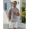 image:imageCOOFANDY Mens Henley Shirt Short Sleeve Stand Collar Summer Casual Beach Hippie TShirtsStriped Brown  White