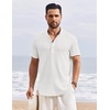 image:imageCOOFANDY Mens Henley Shirt Short Sleeve Stand Collar Summer Casual Beach Hippie TShirtsWhite