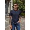 image:imageCOOFANDY Mens Henley Shirts Short Sleeve Casual Basic Henley Tee Summer Button Lightweight Stretch T ShirtsDark Navy Blue