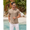 image:imageCOOFANDY Mens Henley Shirts Short Sleeve Casual Basic Henley Tee Summer Button Lightweight Stretch T ShirtsKhaki