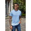 image:imageCOOFANDY Mens Henley Shirts Short Sleeve Casual Basic Henley Tee Summer Button Lightweight Stretch T ShirtsLight Blue