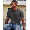 image:imageCOOFANDY Mens Henley Shirts Short Sleeve Casual Button TShirts Basic Tee Shirts Summer Vintage T Shirts with Pocket02 Dark GreyBlack