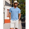 image:imageCOOFANDY Mens Knit Short Sleeve Button Down Polo ShirtsLight Blue