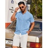 image:imageCOOFANDY Mens Knit Short Sleeve Button Down Polo ShirtsLight Blue