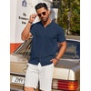 image:imageCOOFANDY Mens Knit Short Sleeve Button Down Polo ShirtsNavy Blue