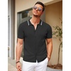 image:imageCOOFANDY Mens Knit Short Sleeve Button Down Shirt Vintage Polo Shirt Casual Summer Beach ShirtsBlack