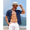 image:imageCOOFANDY Mens Knit Short Sleeve Button Down Shirt Vintage Polo Shirt Casual Summer Beach ShirtsMedieval Blue
