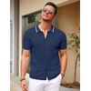 image:imageCOOFANDY Mens Knit Short Sleeve Button Down Shirt Vintage Polo Shirt Casual Summer Beach ShirtsMedieval Blue