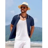 image:imageCOOFANDY Mens Knit Short Sleeve Button Down Shirt Vintage Polo Shirt Casual Summer Beach ShirtsMedieval Blue