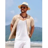 image:imageCOOFANDY Mens Knit Short Sleeve Button Down Shirt Vintage Polo Shirt Casual Summer Beach ShirtsSesame