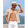image:imageCOOFANDY Mens Knit Short Sleeve Button Down Shirt Vintage Polo Shirt Casual Summer Beach ShirtsSesame