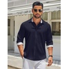 image:imageCOOFANDY Mens Long Sleeve Button Down Shirts Casual Untucked Shirt Regular Fit Dress ShirtDark Blue