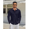 image:imageCOOFANDY Mens Long Sleeve Button Down Shirts Casual Untucked Shirt Regular Fit Dress ShirtDark Blue